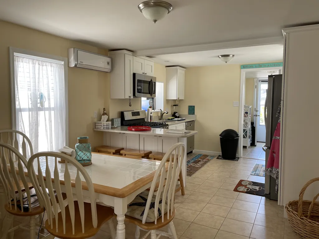 Open seating and kitchen