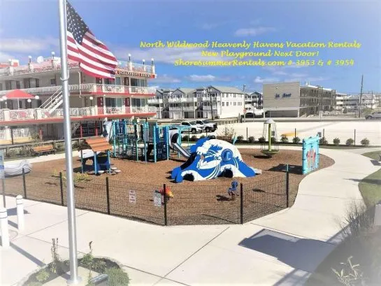 Wonderful new playground next door for all to enjoy and amuse! Right at the 1600 Boardwalk Arch in North  Wildwood, NJ!