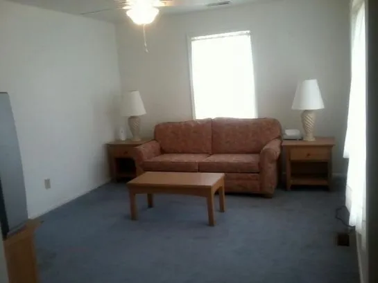 This is a sitting room with another TV and a full-sized sleeper 