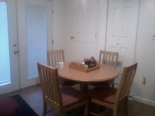 The dining area next to the kitchen, with doors leading to the d