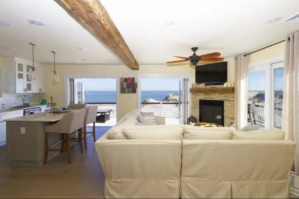 2nd floor great room.....accordian doors open entire East wall to the ocean. Layout perfect for interacting with family