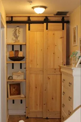 Barn doors closed for privacy.
