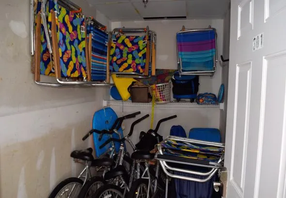OUR STORAGE CLOSET WITH BEACH EQUIPMENT/BIKES