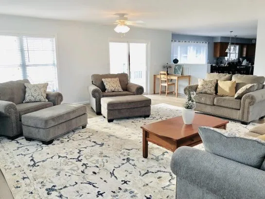 Living room also offers a desk work area with usb charge station.