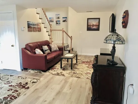 First floor lounge/6th bedroom -mem foam queen sleeper, dresser, cable, private entrance, private bath