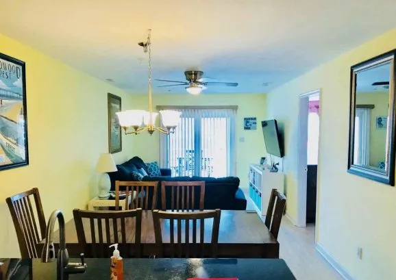 Looking into the Dining and Family Rooms from the Kitchen
