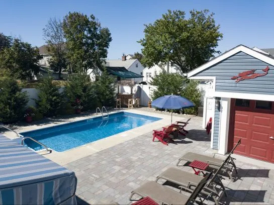 Heated, salt-water pool with large outdoor space 