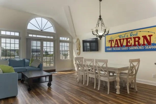 2nd floor great room dining with Brigantine art