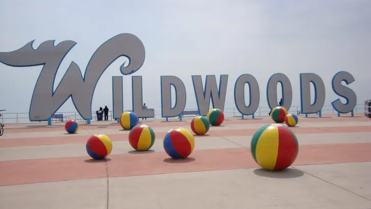 The Wildwoods iconic sign on the boarwalk.