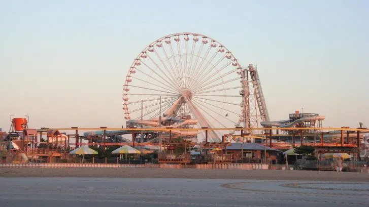 A view from the beach of one of the boardwalk piers.