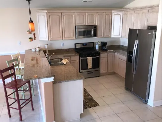 Kitchen and countertop with seating