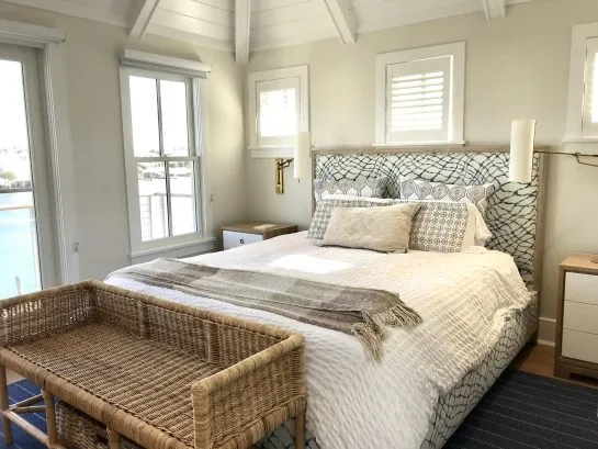 Master with Cal King Bed and vaulted ceiling.