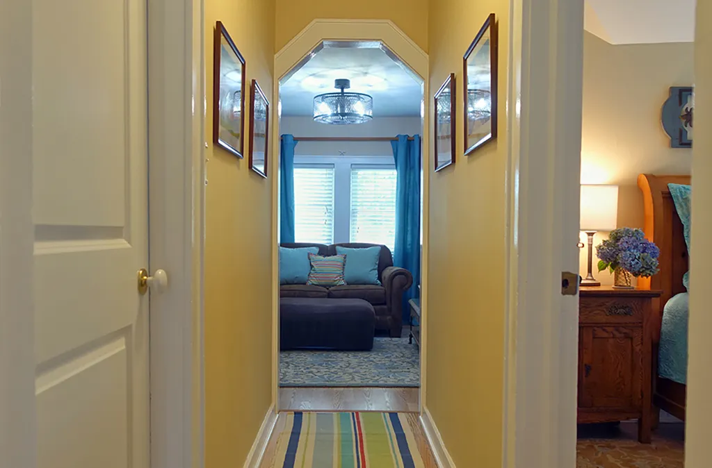 Central hallway with bedrooms on left and right.