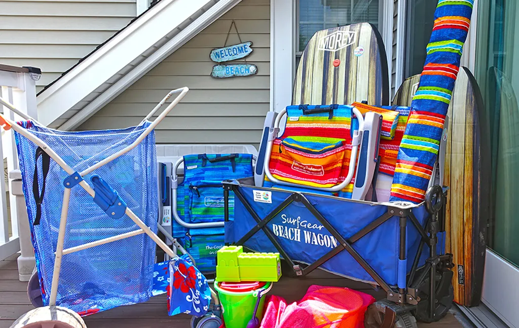 Beach gear included.