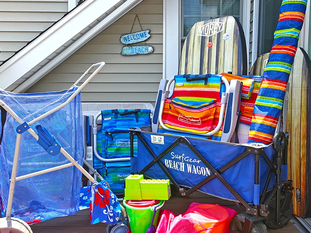 Beach gear included.