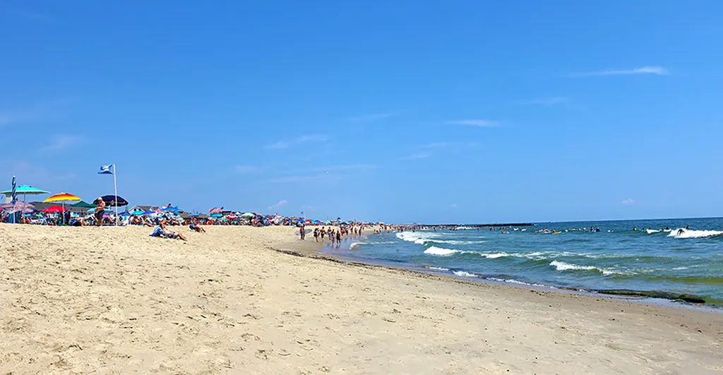 Clean, lifeguard-protected Belmar beach.