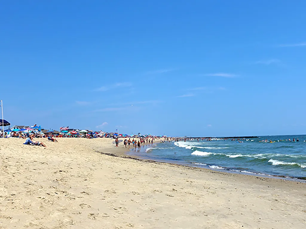 Clean, lifeguard-protected Belmar beach.
