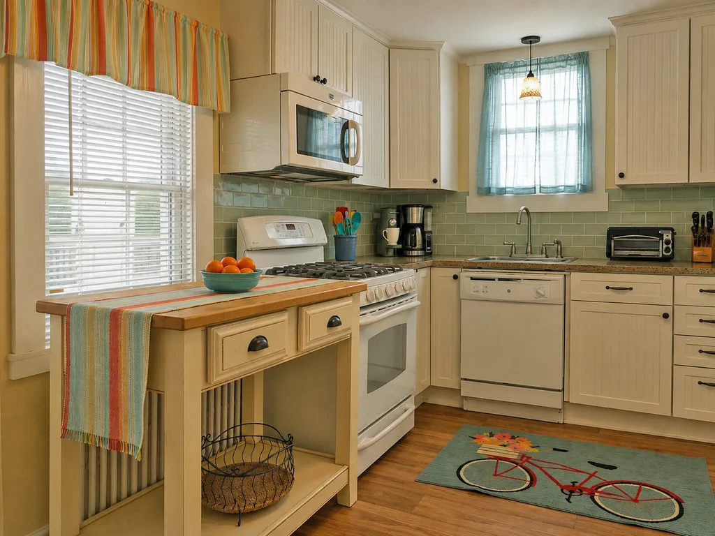 Bright, spacious kitchen with everything you need to prepare meals and cook on the grill.