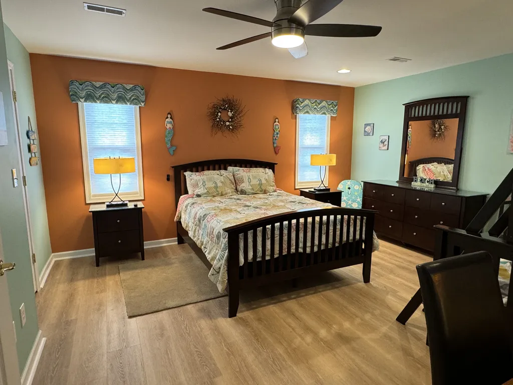 1st Floor Bedroom, queen bed, bunk bed, full private bathroom. Sleeps 5.