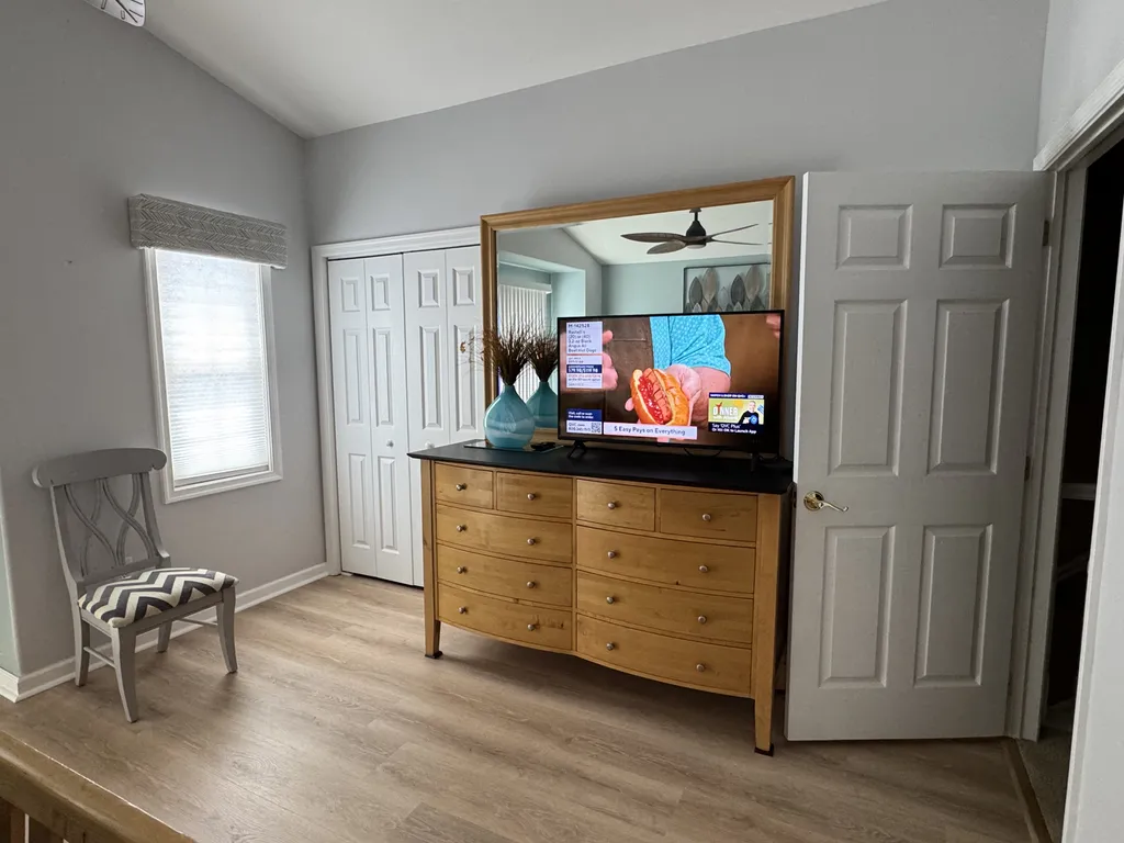 Master Bedroom with 43&amp;quot; 4K HDMI TV and walk-in closet.
