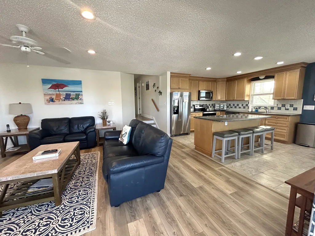 Living room &amp;amp; kitchen from the Front Deck