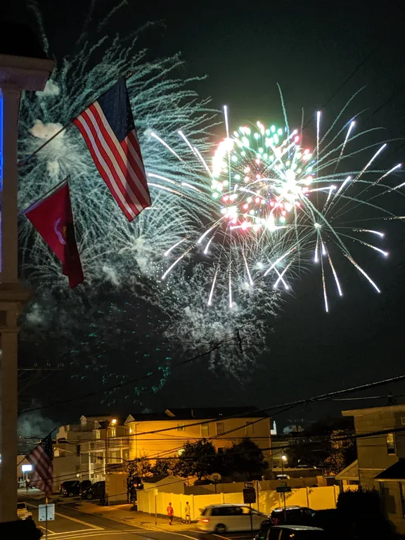 View of fireworks off deck