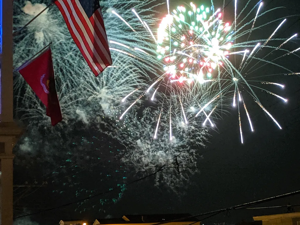 View of fireworks off deck