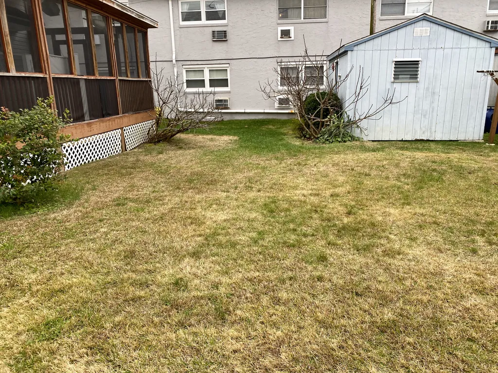 Grassy backyard for lawn games. 
