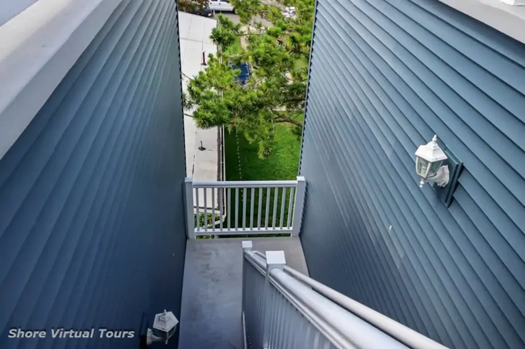 Back stairs to outdoor shower