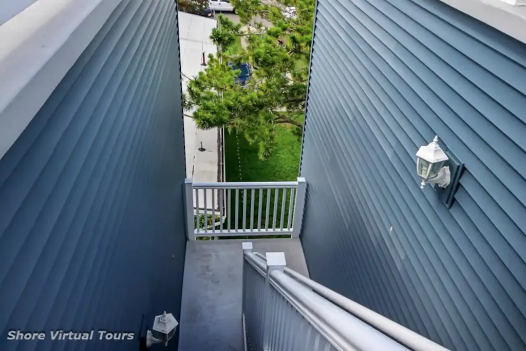 Back stairs to outdoor shower