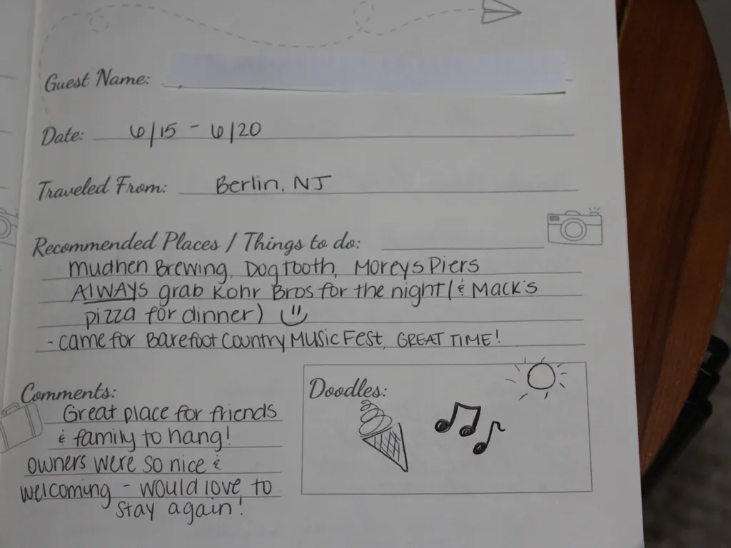 Sign our guest book and share with other vacationers all the fun you had!