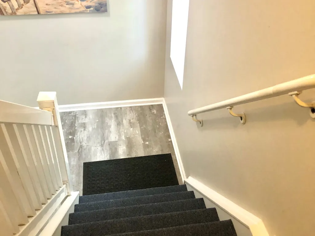 Stairs from landing to ground level - new vinyl flooring