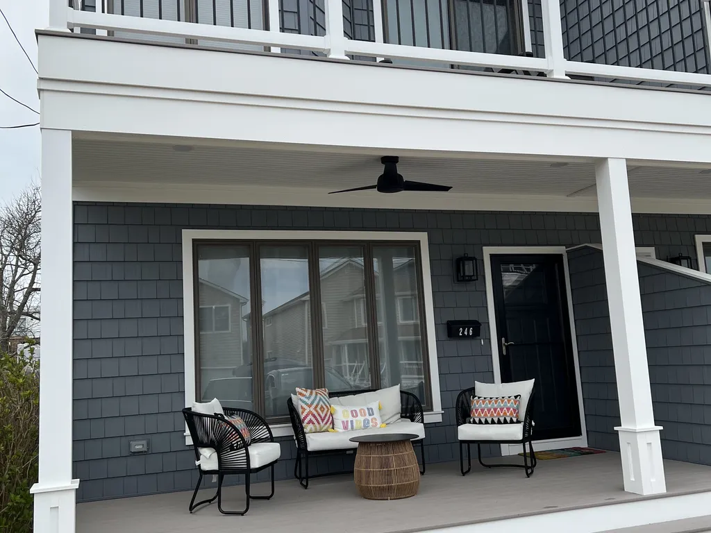 Front of house - view of upper and lower decks