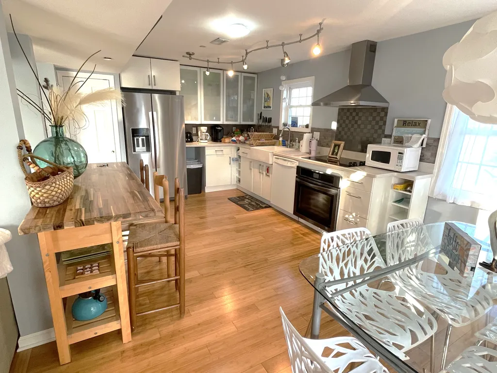 kitchen with butcher block island