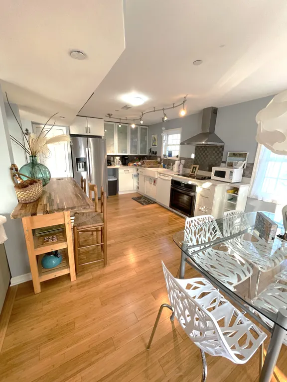 kitchen with butcher block island