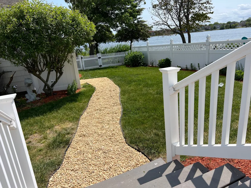 Stone walk to outdoor shower