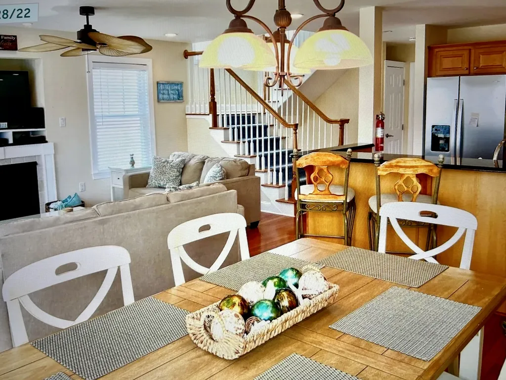 View from dining table towards stairs.