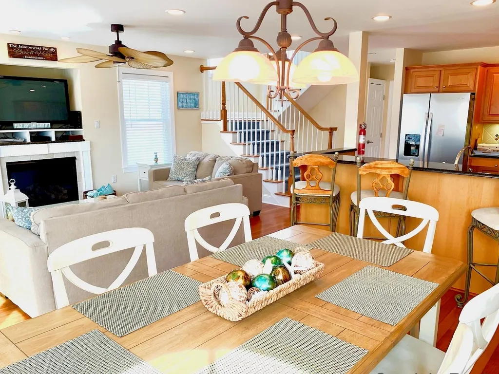 Dining, kitchen and living room