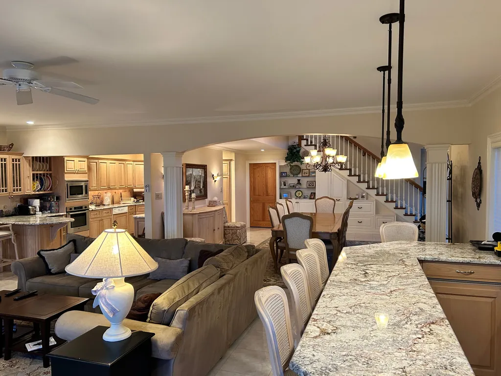 Family room, bar, kitchen, dining room