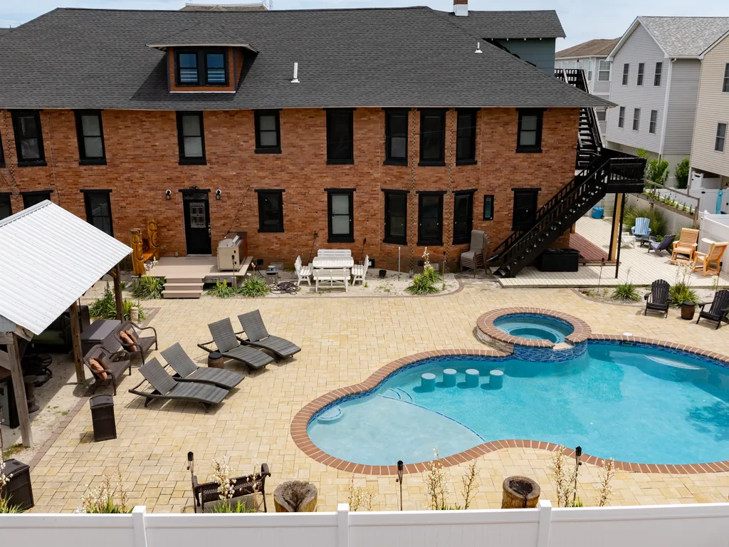 Aerial view of backyard oasis