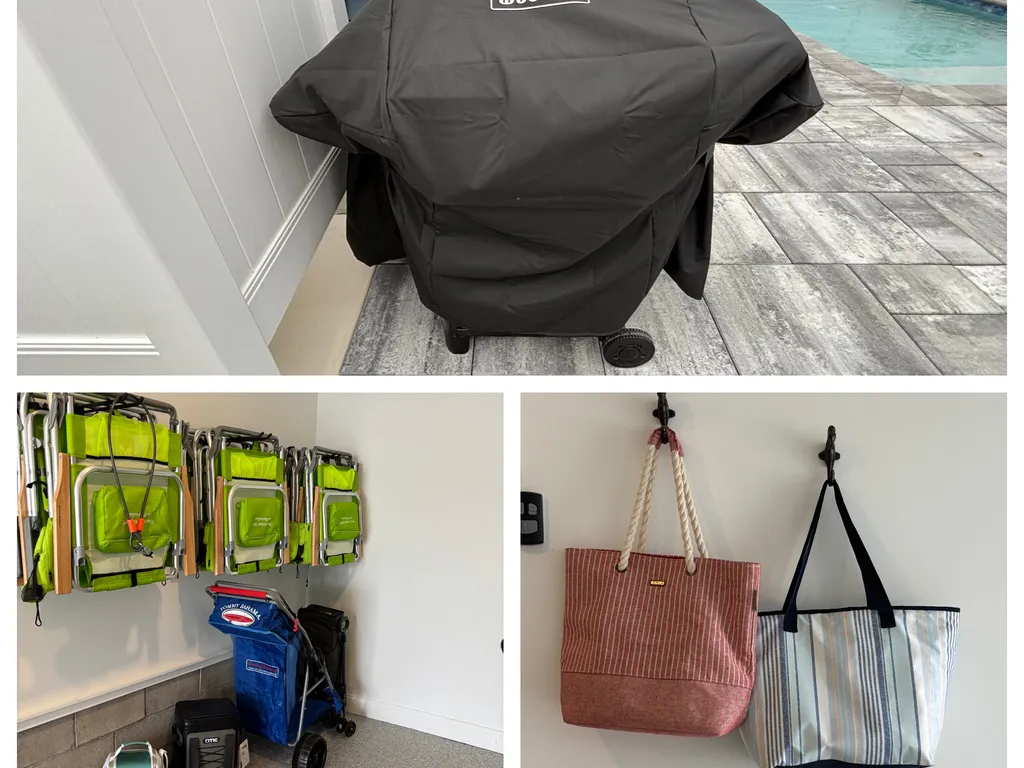 Weber grill, 10 beach chairs, 2 cooler bags, one cart, 1 wagon, 2 beach bags