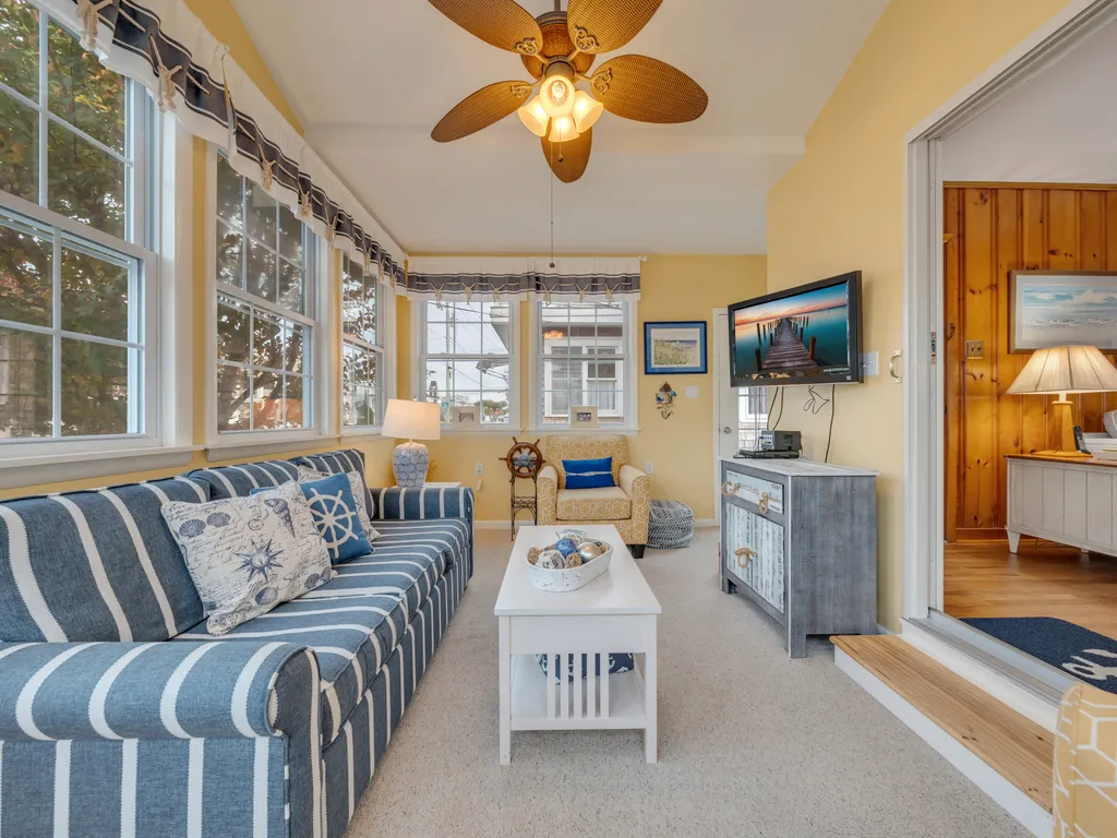 Bright sunroom at the front of the home