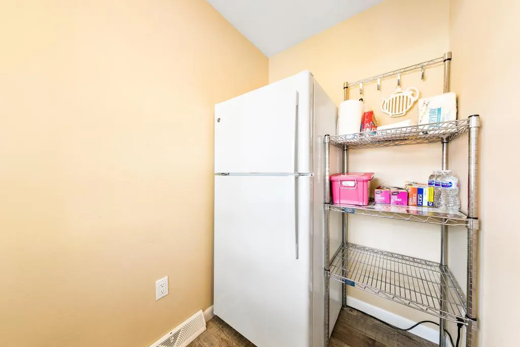Refrigerator and storage rack for your dry goods. 
