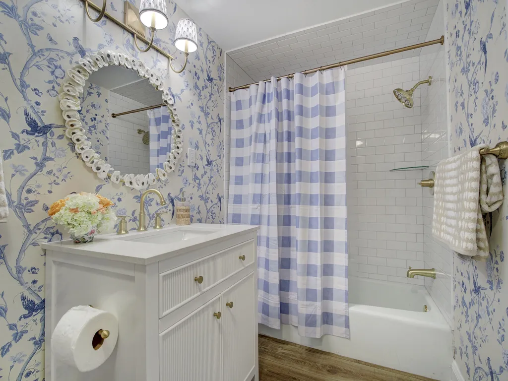 newly renovated bathroom with tub