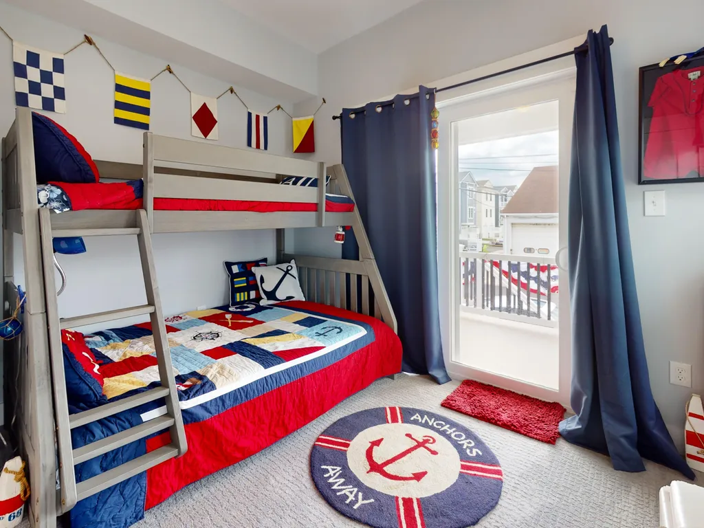 Bunkbed - Twin on Queen, and we have a Twin air mattress too. Shared deck.