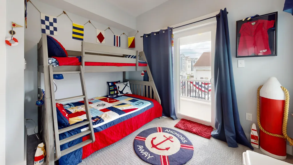 Bunkbed - Twin on Queen, and we have a Twin air mattress too. Shared deck.