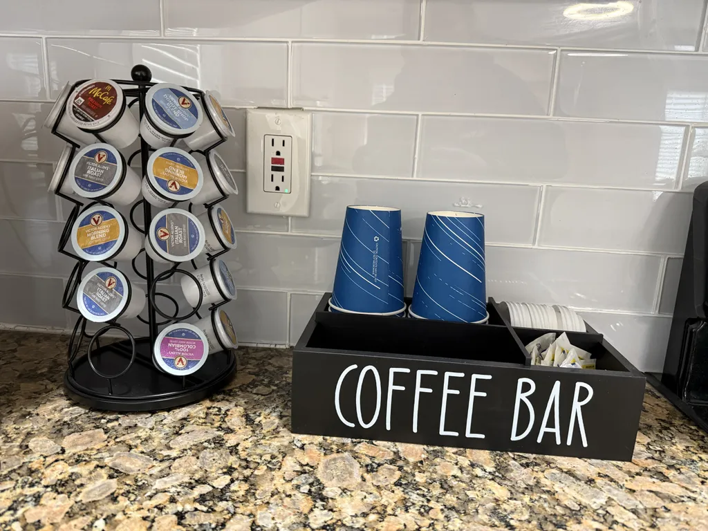 Complimenart coffee, sugar and creamers