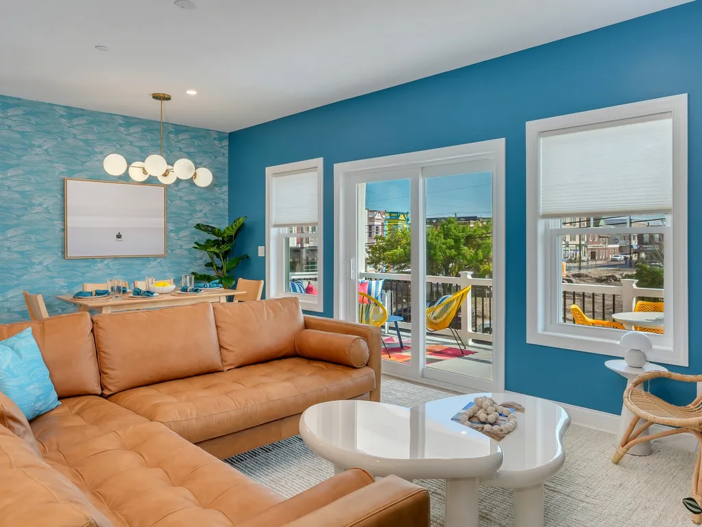 Living Room with Leather Sectional and Game-Ready Coffee Table