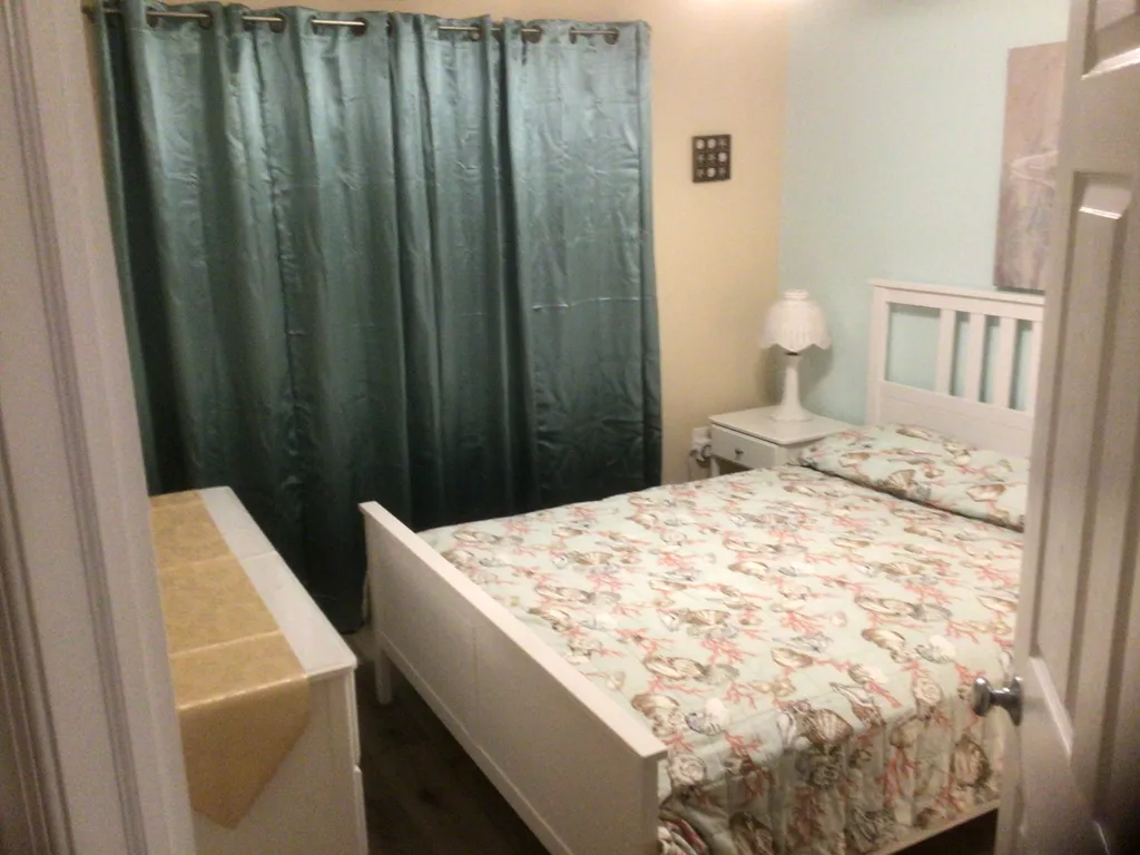 2nd bedroom with dresser and a closet.