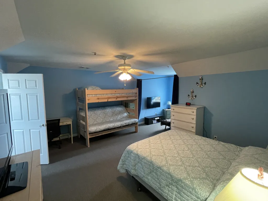 3rd Floor Bedroom with Queen, Bunk with Twin and Full, Game room in right corner